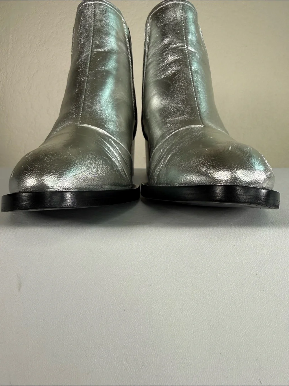 Rag & Bone Silver Metallic Block Heeled Chelsea Ankle Boots Booties Size 36.5